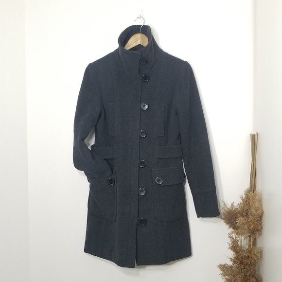 Roxy Jackets & Blazers - Roxy | Gray Belted Wool Blend Trench Coat Small